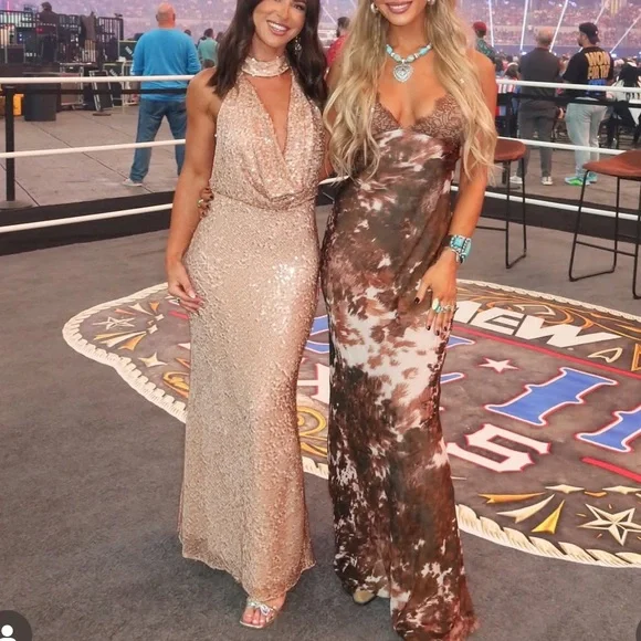 Zara NWT light pink & beige sequin halter top cowl neck formal maxi dress - Picture 5 of 15